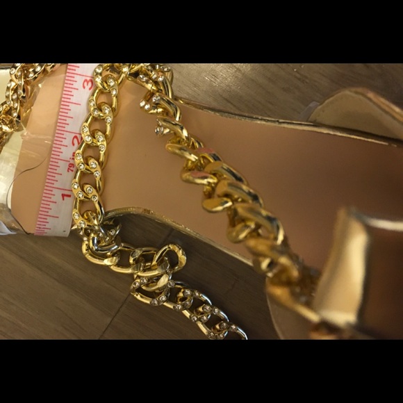 Gold Crystal Chain  High Heels - Size 5 - Never Worn - Picture 2 of 8